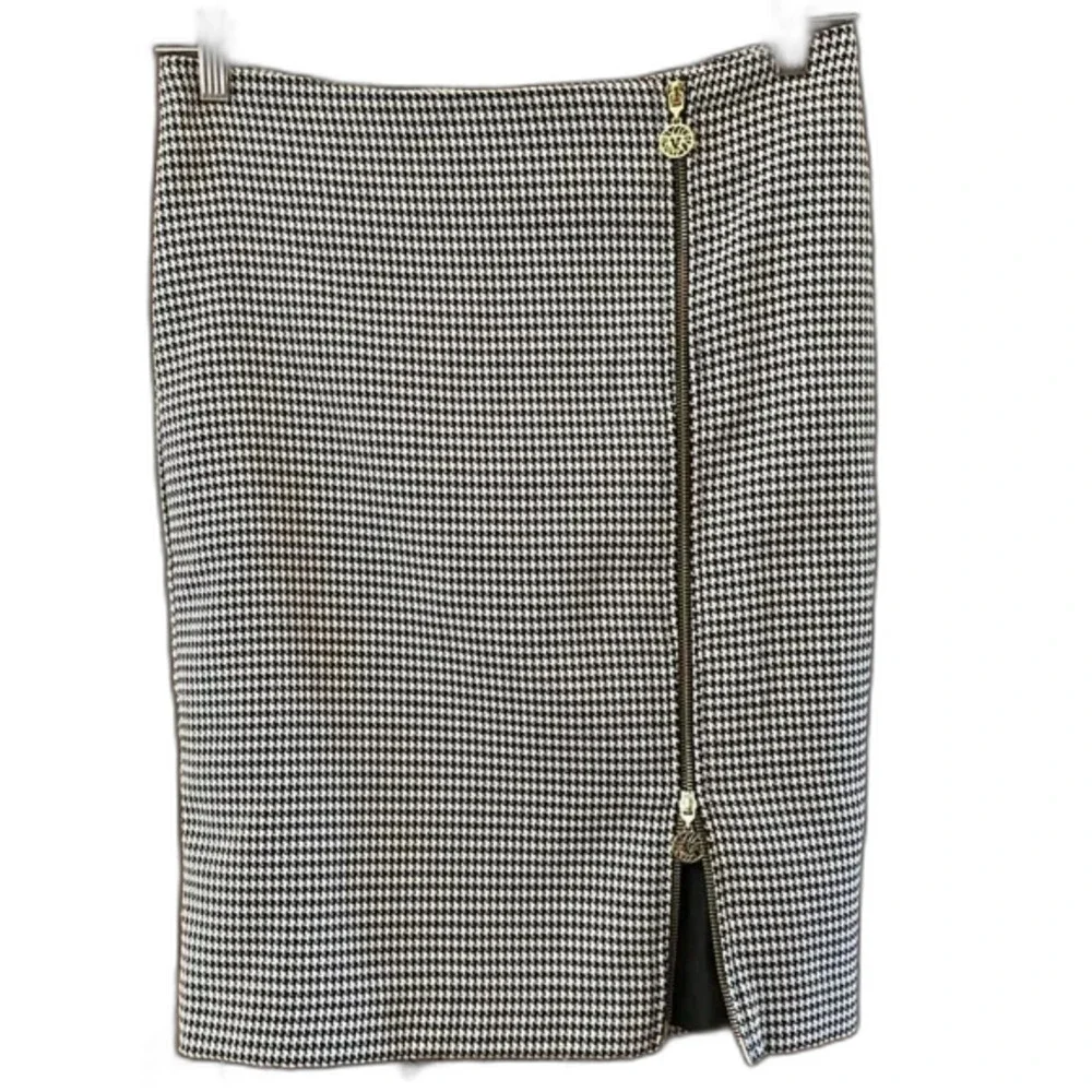 Anne Klein Size 10 Side front full zip houndstooth skirt career womens